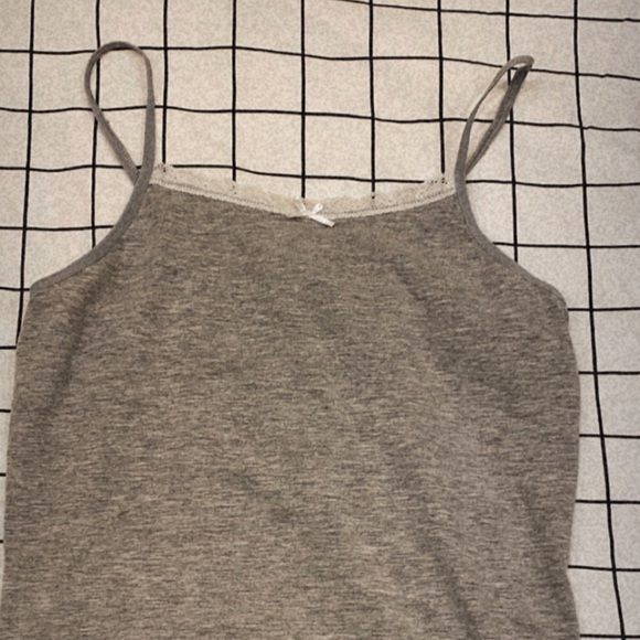 cute spaghetti strap gray tank top with white lace - Picture 1 of 3